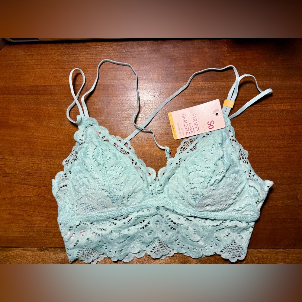 SO Women's Girl Lace Bralette Green/Blue NEW WITH TAG, size Small 32 A/B cup